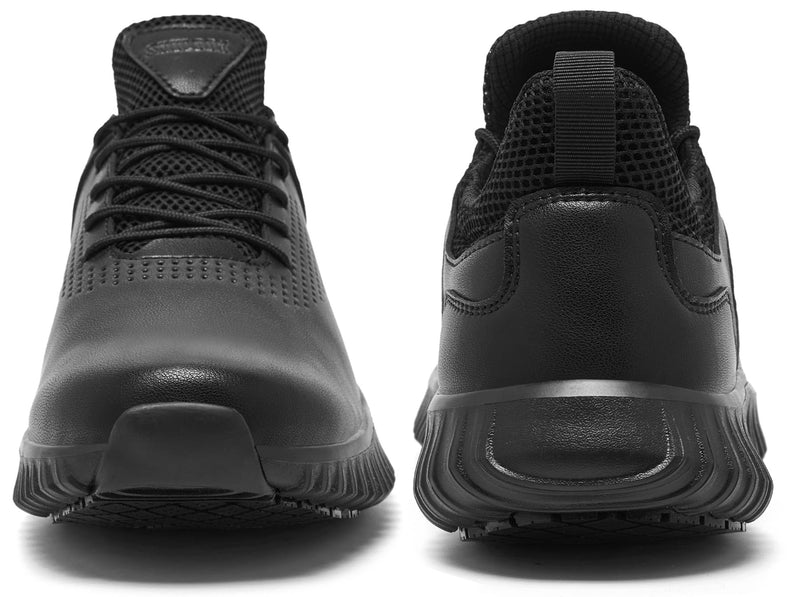 SHULOOK Men's Non Slip Work Shoes Lace Up Slip Resistant Sneakers Waterproof Food Service Kitchen Chef Restaurant Slip On Walking Shoes Lightweight Comfortable Nursing Shoes Working Footwear 9.5 Black