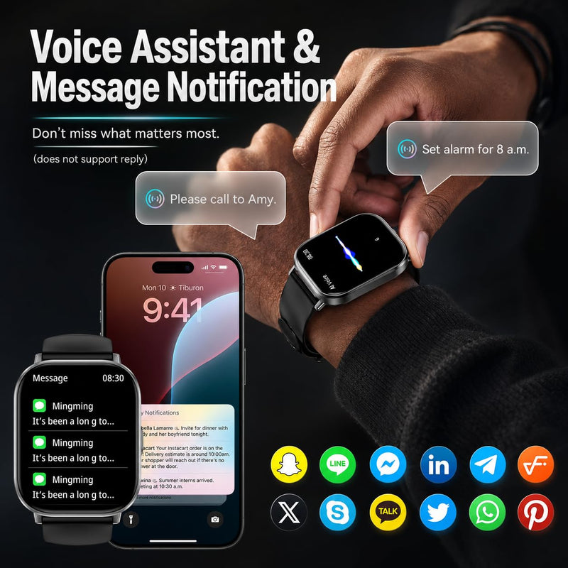 Smart Watch, 2.01" HD Touchscreen Fitness Tracker with Bluetooth Calling, 120+ Sports Modes, 24/7 Heart Rate Sleep Monitor, IP67 Waterproof Smartwatch Compatible with iOS Android (Black)