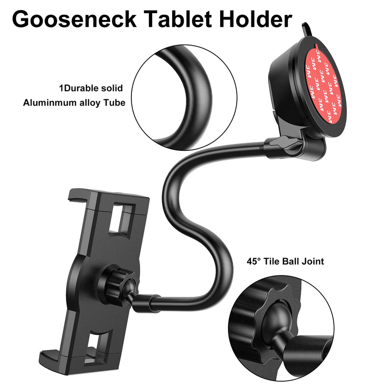 Peastrex Tablet Holder for Car, Dashboard Ipad Holder Gooseneck Windshield Strong Suction Cup Mount for 4.5-12.9" Tablets Phones, iPad Pro, Galaxy Tab, iPhone 15 14 Galaxy S25 S24 Z Fold 5 4