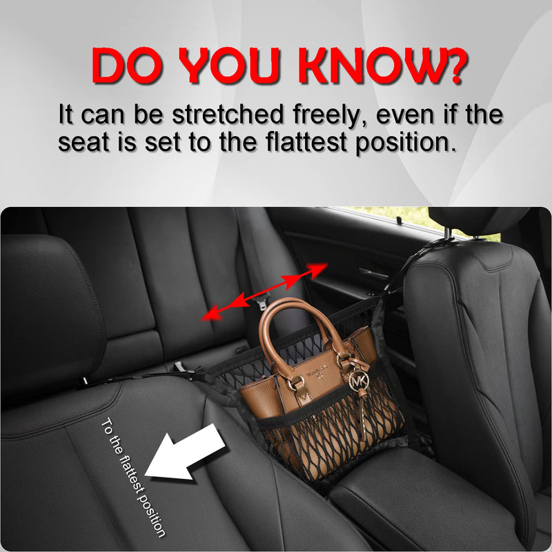 Car Accessories, Car Organizer Storage Between Front Seats, Car Purse Holder, Handbag Holder of 3 Layers Mesh Net Pocket Bag, Backseat Dog Pet Barrier, Patented