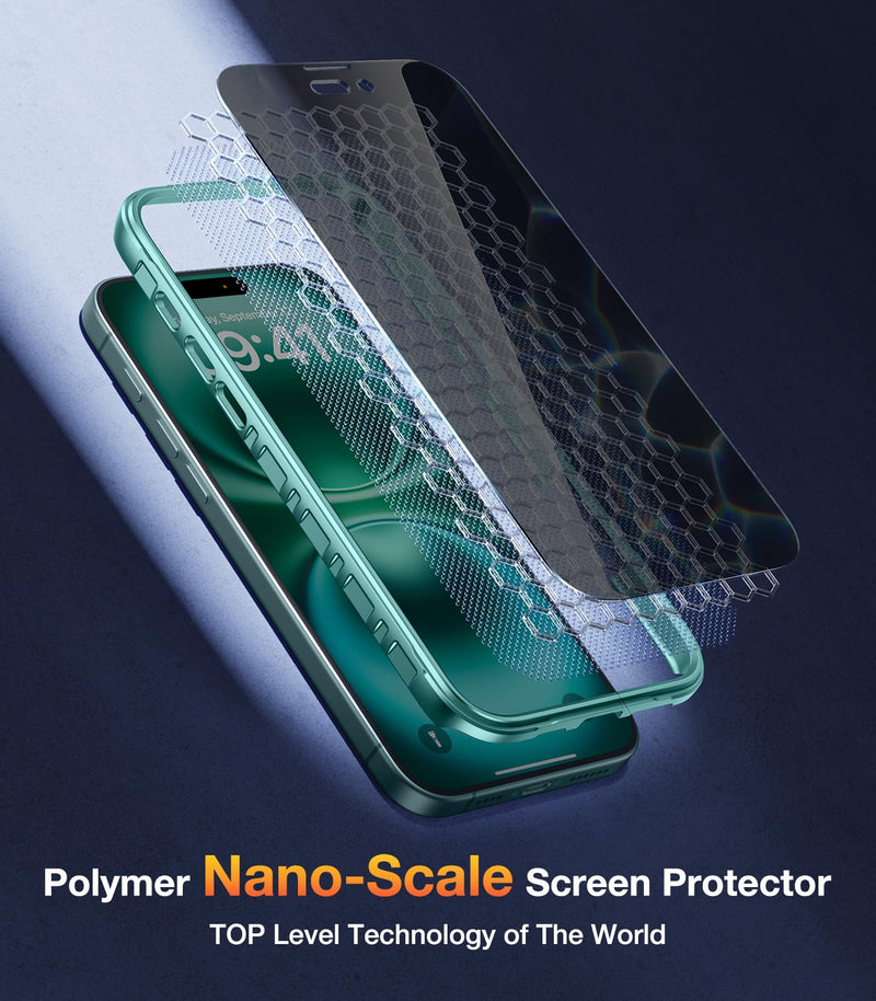 Diaclara Designed for iPhone 16 Case 6.1 Inch,Upgraded [Full Camera Protection] Full Body Rugged Clear Bumper Case with Built-in Privacy Screen Protector for iPhone 16,Green Dark Shadow Teal