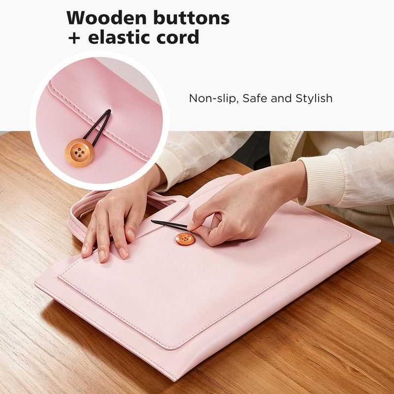 NIDOO 13 inch Laptopt Bag 14 inch Laptop Sleeve PU Carrying Case Water Resistant Computer Pouch for 14" ThinkPad L14 E14 T14 P14s/ThinkPad X1 Carbon Yoga/Dell Latitude 9450/13" MacBook Air M5, Pink 13-14 Inch