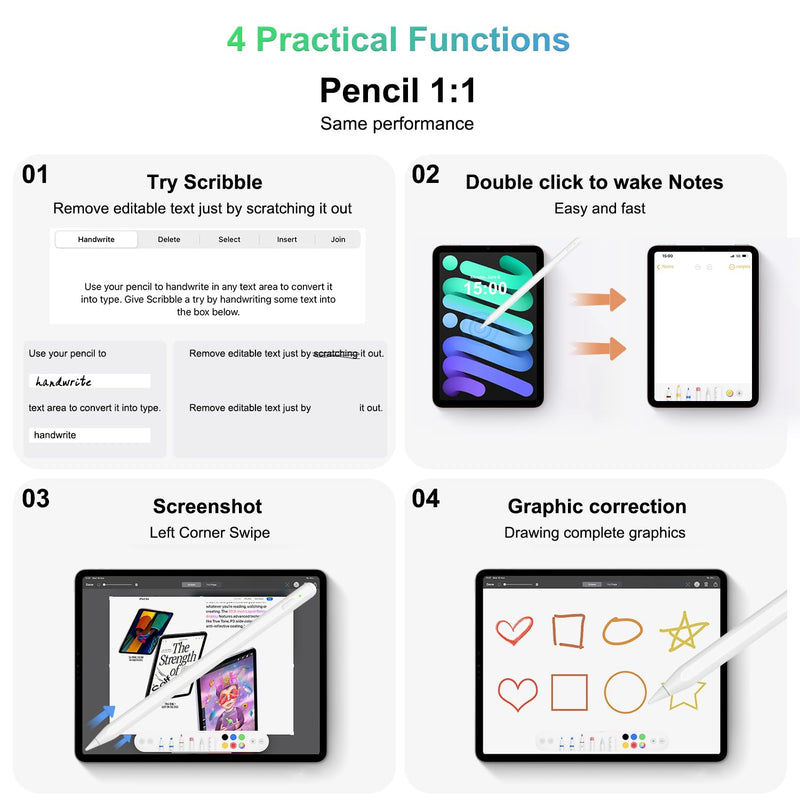 Wireless Charging iPencil 2nd Generation for Apple iPad, Pencil for iPad with Tilt Sensitivity& Palm Rejection Stylus Pen for iPad Compatible with iPad 6-10, Mini 5/6, Air 3/4/5, Pro 11"/12.9" White