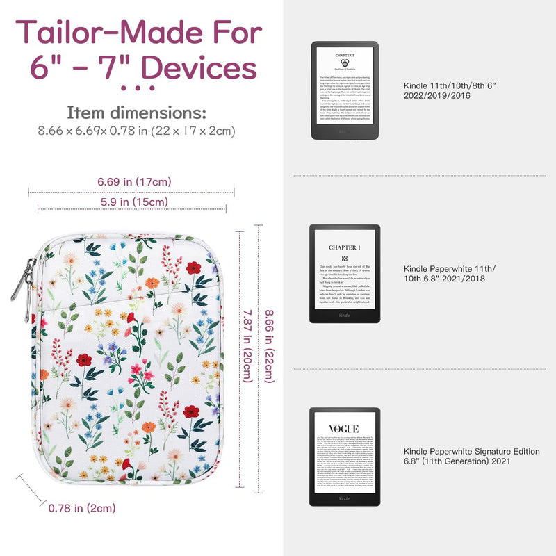 6-7 Inch Protective Sleeve Carrying Case for All-New 6" Kindle 11th Gen 2022/10th Gen 2019/8th Gen 2016, 6.8" Kindle Paperwhite 11th/10th Gen 2021/2018,Kindle Oasis E-Reader,Blooming Bouquet Blooming Bouquet