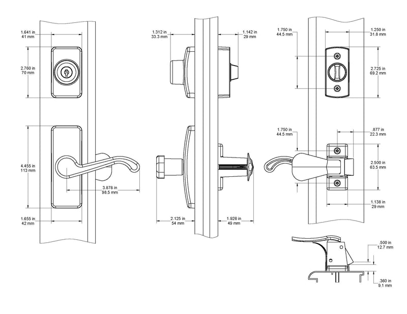 Ideal Security GL Door Lever Set with Keyed Deadbolt Lock for Storm and Screen Doors, Matte Black (4-Piece Set) 4-piece set