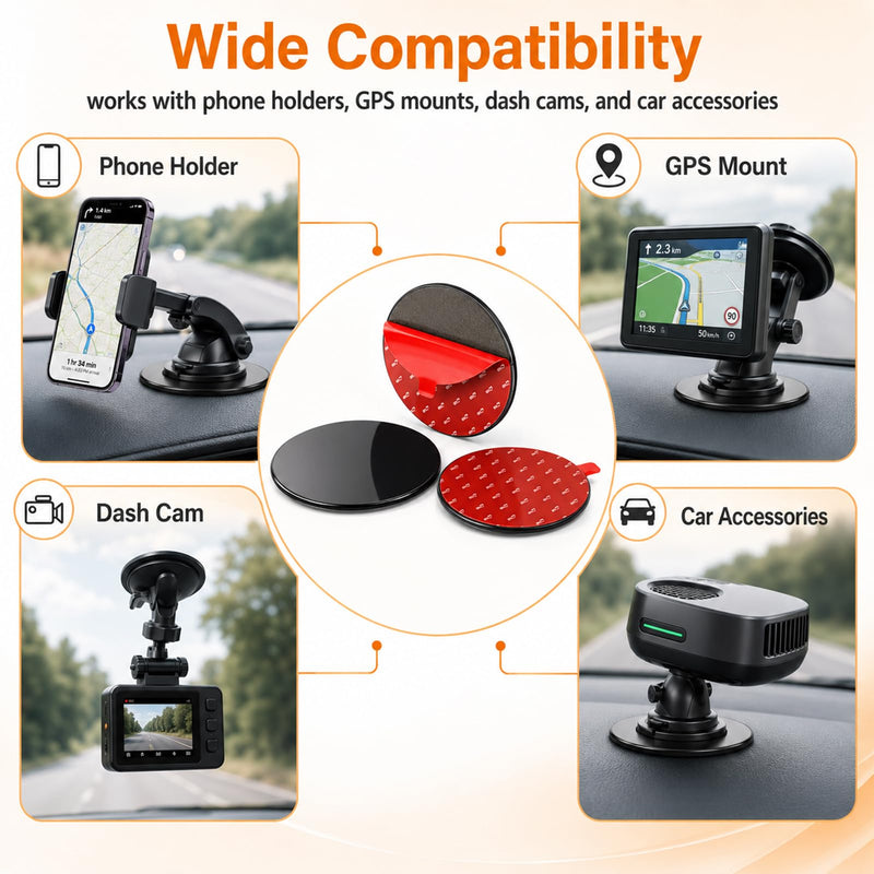 3Pcs Car Dashboard Pad Mounting Disk Set For Phone Holder,Dash Mount | 3.2" Dash Cam Adhesive Replacement,Dash Cam Sticky Pads FOR ,Gps Holder - Flexible & Heat-Resistant,For Flat & Curved Surfac