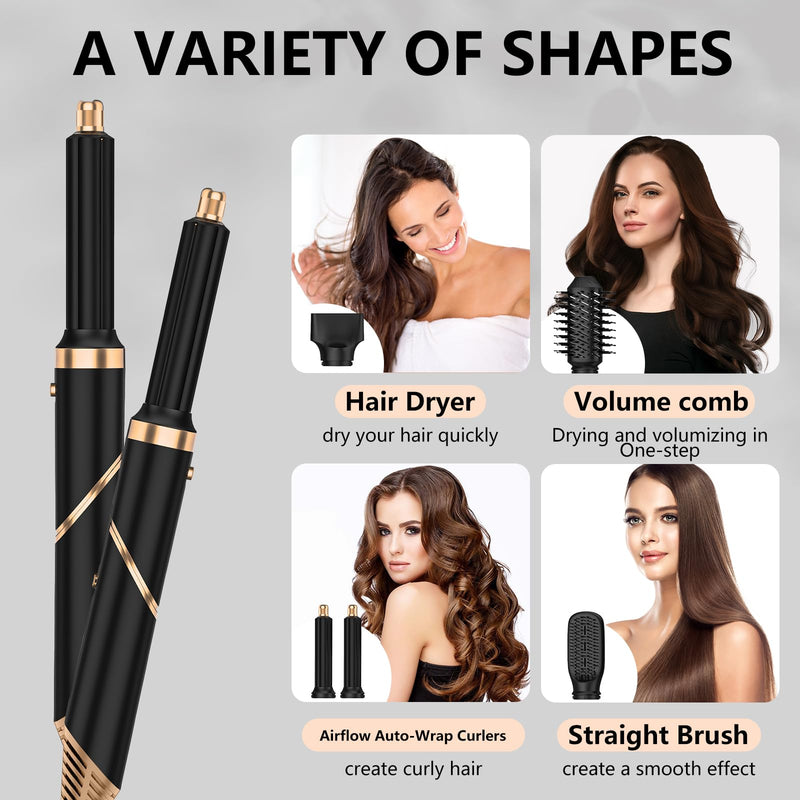 TANSHINE Foldable 5 in 1 Auto Wrap Hair Styler Brush | Foldable rotating handle, 1000W, dual voltage 100-240V, 3 temps 50/80/105°C, 5 heads, ionic, UK plug