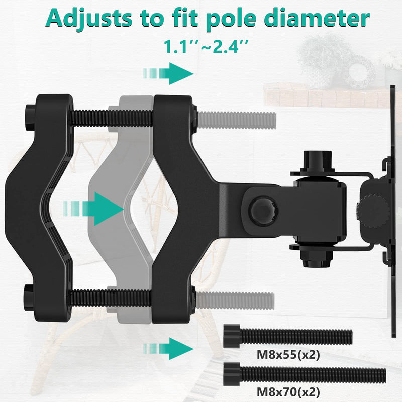 WALI Mount Plate for Universal Monitor Mounting System, Fits 1.1 to 2.4 inch Diameter Pole, Mounting Holes for 75 by 75 mm and 100 by 100mm (VES02), Black For 1.1''-2.4'' diameter pole