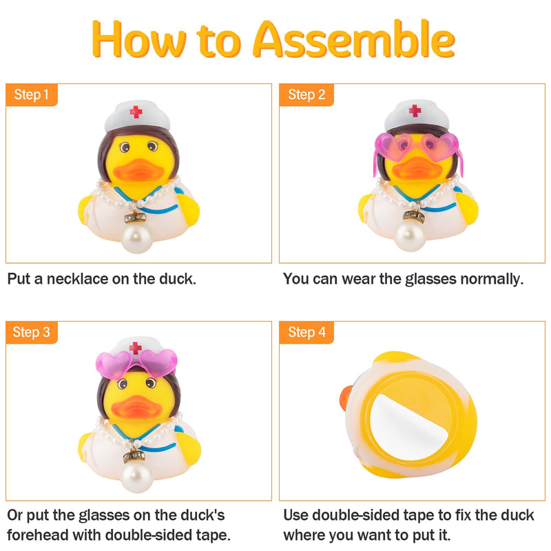 wonuu Car Dashboard Rubber Ducks for Halloween, Decorations Duck for Office Desk Ornament Accessories with Glasses Necklace, for Halloween Party Gifts (Nurse) Nurse