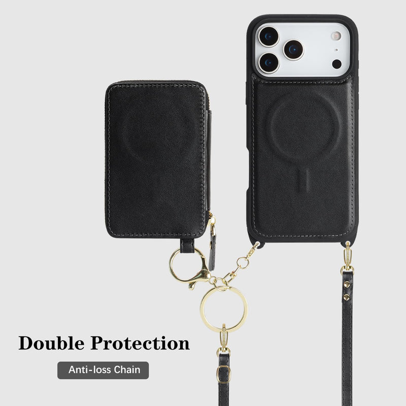 for MagSafe Crossbody Wallet Case for iPhone 17 Pro Max-Black | Protective Purse Case with Card Slots Holder Kickstand Wrist Strap Lanyard Zipper 6.9 Inch 5G black for iPhone 17 Pro Max - 6.9"