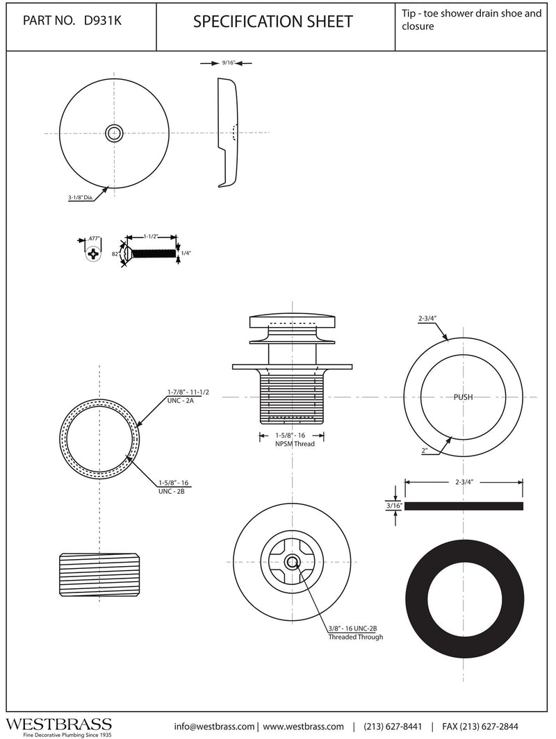 Westbrass Tip Toe Universal Tub Trim with One-Hole Faceplate, Polished Brass, D931K-01