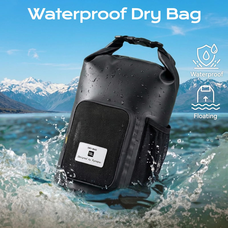 20L Waterproof Dry Bag with Bottle Holder & Mesh Pocket, 500D PVC Tarpaulin Roll Top Dry Sack with Inner Waterproof Adsorption Film, Large Dry Storage Bag for Kayaking, Camping, Beach, Boating Black - [Wirh Phone Pouch] 20L
