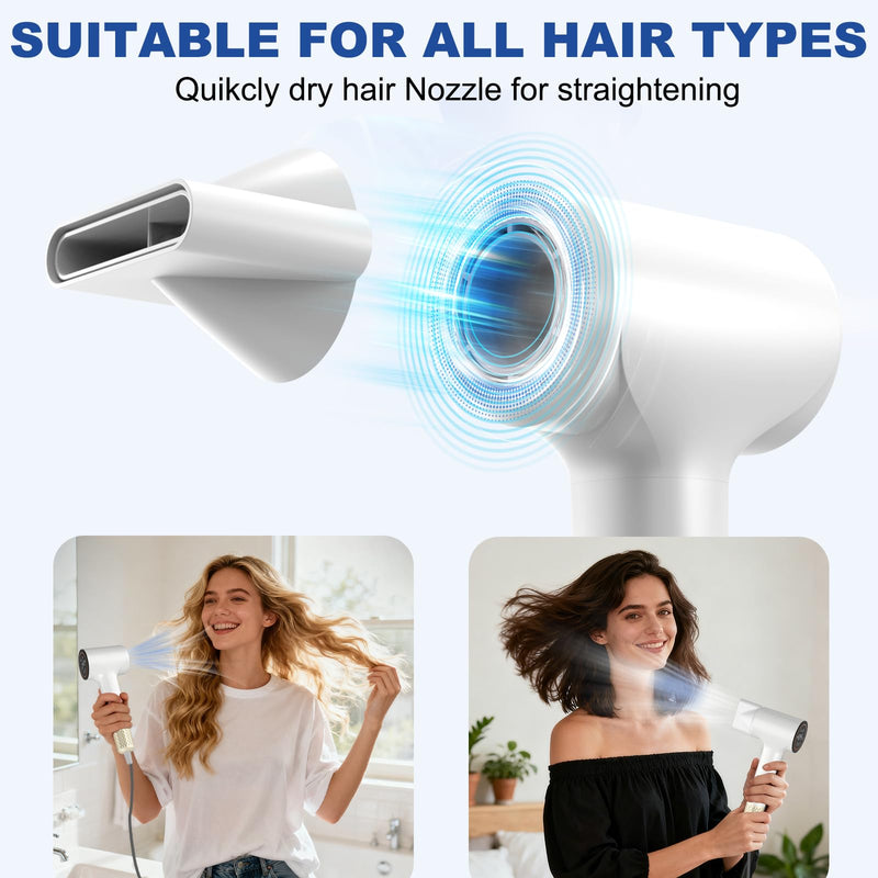 LKV Ionic Hair Dryer Professional Blow Dryer Portable Travel Hairdryer | Plasma Hair Dryers with Concentrator Nozzle, Fast Drying, Low Noise, Anti-Frizz, Small Lightweight Hairdryer for Women Men Pearlwhite