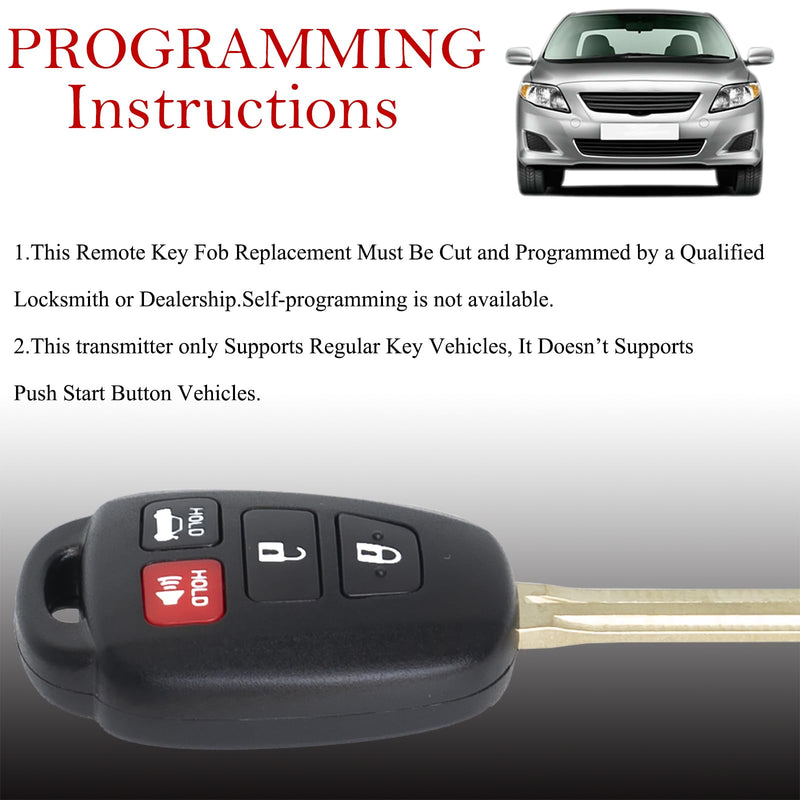 MechanMagic Key Fob Remote Replacement Fits for Toyota Corolla 2014 2015 2016 2017 2018 2019/Camry 2014-2017/Tacoma 2016-2018 HYQ12BDM Keyless Entry Remote Control HYQ12BEL 89070-02880 H Chip
