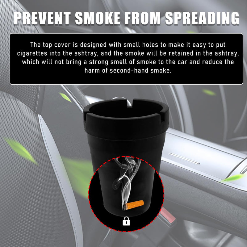 Car Ashtray, Smokeless Smellproof Self-Extinguishing Auto Ashtray, Portable Mini Vehicle Cigarette Trash Can for Home Office, Universal Car Ashtray Fits Most Cup Holder (Black) Black