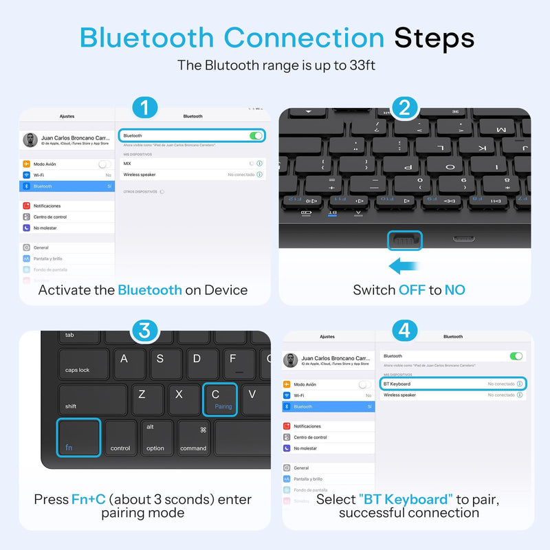 OMOTON Rechargeable Bluetooth Keyboard for iPad/iPhone with Stand Holder | Compact Wireless Keyboard for iPad Pro/Air/Mini/A16 11th/10th, Key Stickers, Easy to Carry for Study, Office and Travel