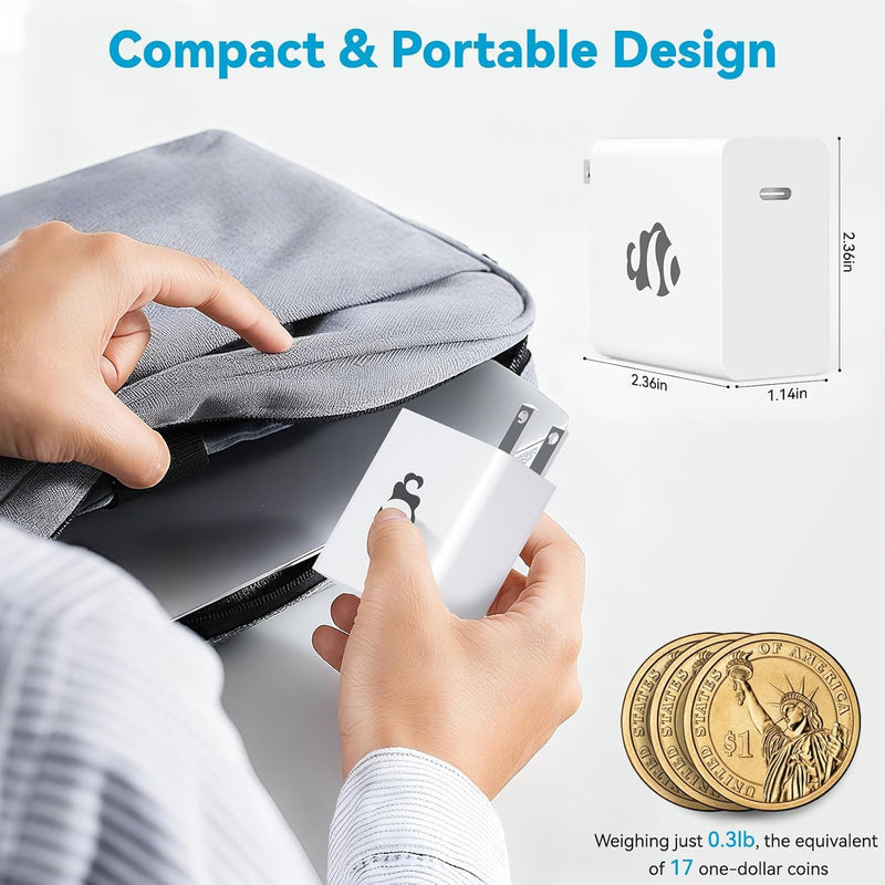 NIMO 65W GaN USB C Fast Charger, Compact PD 3.0 Adapter with 6.6ft Cable, Reliable Laptop Power Block for MacBook Pro/Air, iPhone-17/16 Pro Max, iPad, Sam-sung-S26/S25, PPS Charger for Travel Office White