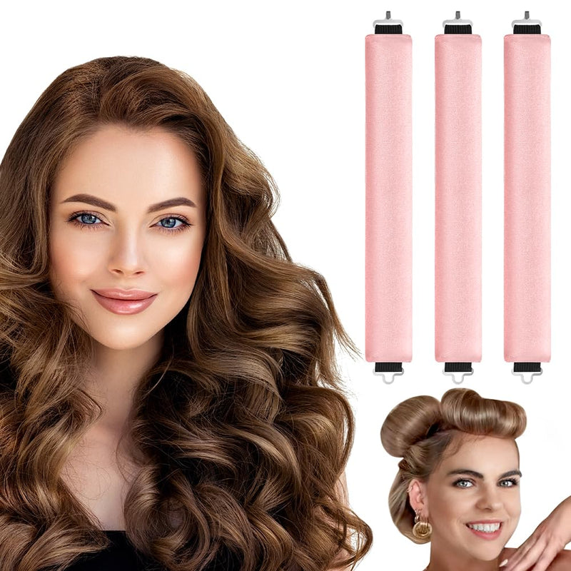 LOPHE 3 Pcs Heatless Hair Curler, Heatless Curls Blowout Rods Headband for All Hair Types, Soft Hair Roller Rods with Hook, Overnight Heatless Hair Curlers, Women Long Hair Styling Tools, Pink 3Pcs-Pink