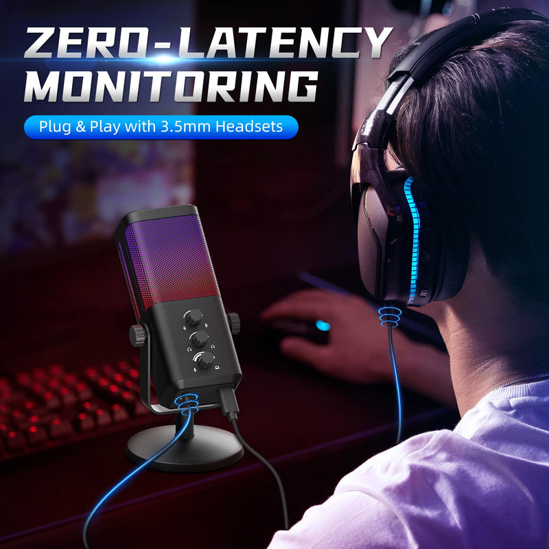 XTUGA M7 Dynamic Microphone for Gaming Streaming with RGB Light,Computer Condenser Mic Noise Reduction Real-Time Monitoring for Podcast,Studio,PC,PS5,Mac,YouTube