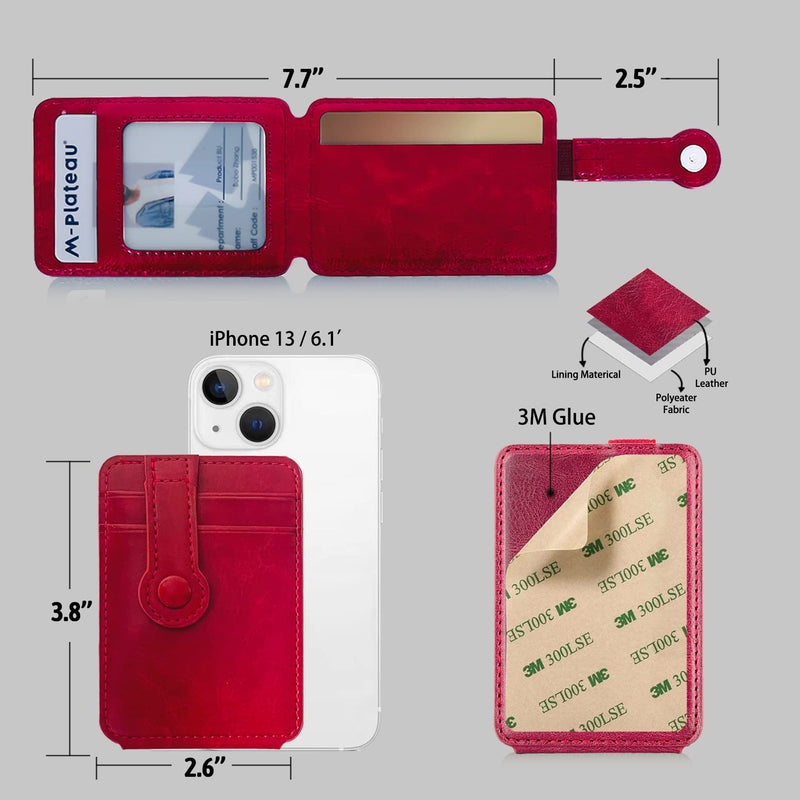 M-Plateau Phone Card Holder, Wallets With Elastic Magnetic Closure, Slim Card Holder For Phone Case With 3M Stickers For iPhone 14 Case and Most Smartphone (Red) Red