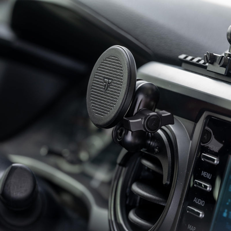 Tackform Link Vent Phone Mount Compatible with 2016-2023 Toyota Tacoma and 2014-2021 Toyota Tundra | Aluminum | Zero Slip | Compatible with MagSafe | Universal Magnetic Holder | 2" Arm | Black Knob Large Magsafe Magnet