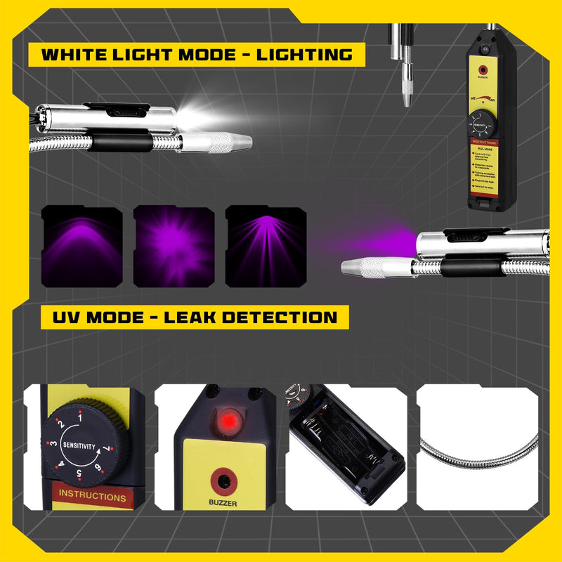 Ac Leak Detector Kit Tool Wjl-6000 Refrigerant Leak Detector with 68 LED UV Flashlight and Yellow UV Protective Glasses for HVAC Air Conditioner R22 R410a R134a(Yellow)