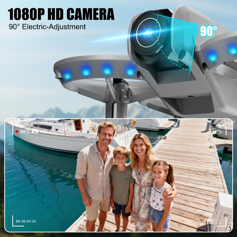 Camera Drone, 1080P HD Quadcopter for Beginners | One Key Takeoff/Landing, Altitude Hold, Headless Mode, 3D Flips, Trajectory Flight, 3 Speed Modes Gray