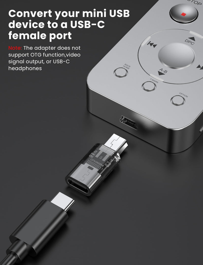 Fidioto Blackened USB-C to Mini USB Adapter，(8-Pack) Type C Female to Mini USB 2.0 Male Converter Support Charge & Data Sync for GPS Receiver/Digital Camera/Dash Cam/MP3 Player etc 8 PCS