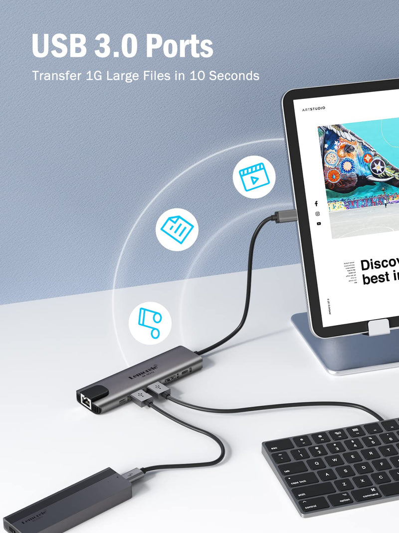Lemorele USB-C Hub 6-in-1 with 4K@60Hz HDMI, Gigabit Ethernet,100W Power Delivery, USB-C and 2 USB-A 5 Gbps Data Ports for MacBook Air/Pro, Dell, Hp, XPS, and More Grey- 6 in 1