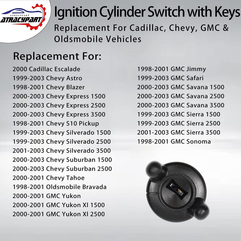  [AUSTRALIA] - Ignition Lock Cylinder Switch with Keys | Replacement for 1998-2003 Cadillac, Chevy, GMC & More Vehicles | Replace#: US287L
