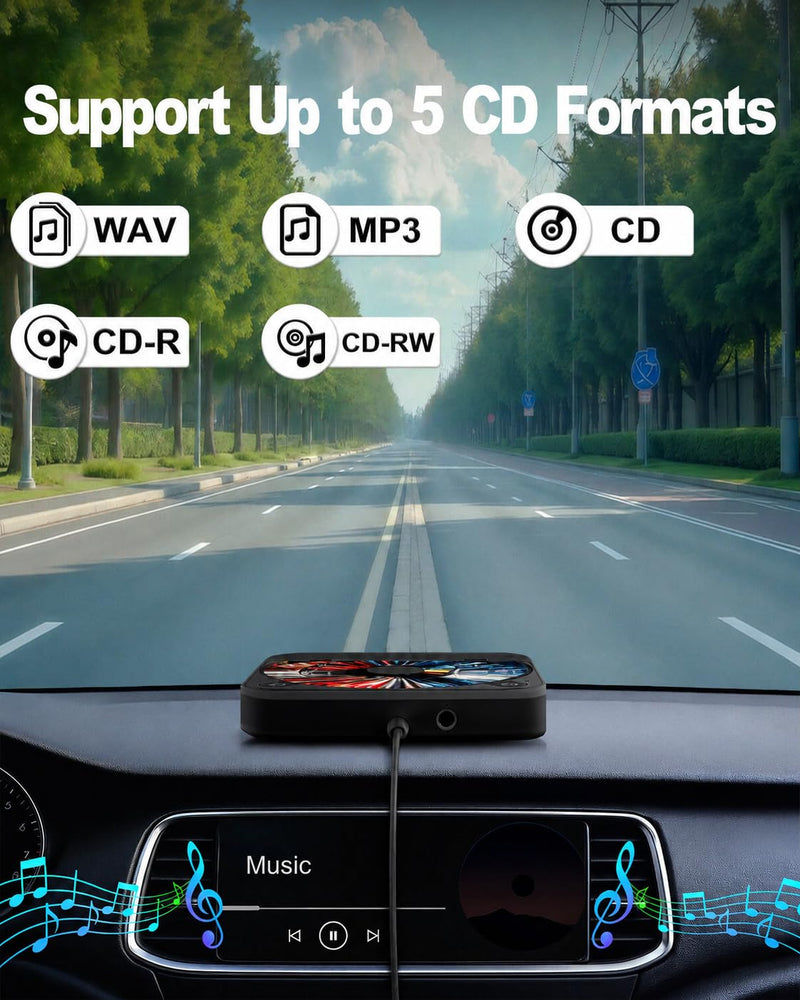 External Car CD Player with USB/AUX Port,Portable Car CD Player with USB-C Adapter & Extension Cable,Universal CDs Player Compatible with Vehicle,Truck,Laptop,TV,Computer (Black) Black