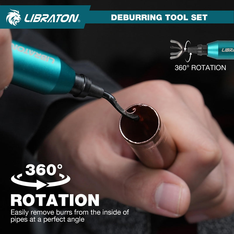 LIBRATON Deburring Tool, Countersink Hand Reamers, with 10 HSS Blades, 360 Degree Swivel Deburring Tool for Metal, Resin, PVC, Copper, Plastic, Wood, Deburring Tool 3d Printing, Chamfering Reamer Tool