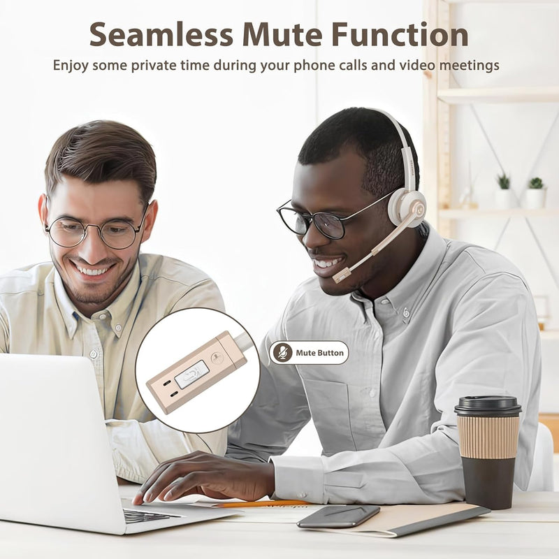 Bluetooth Headset with Microphon USB Dongle for Office | Wireless Headset with Mic with AI Noise Canceling, Charging Base, Mute Function V5.2 for Computer/Phone/Work/Skype