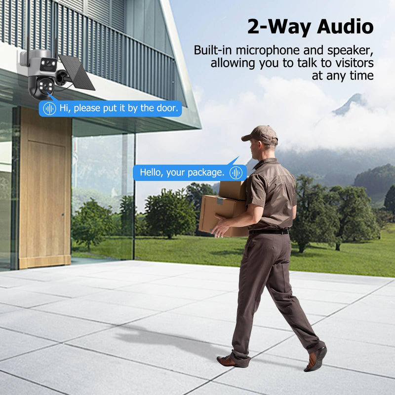 Kurain 6MP Solar Security Cameras Wireless Outdoor, 5ghz & 2.4ghz WiFi 6, Panoramic & Tracking Dual Lens 2-in-1 Home Security Camera with Color Night Vision/PIR Motion Alarm/Human Tracking/360°PTZ Grey