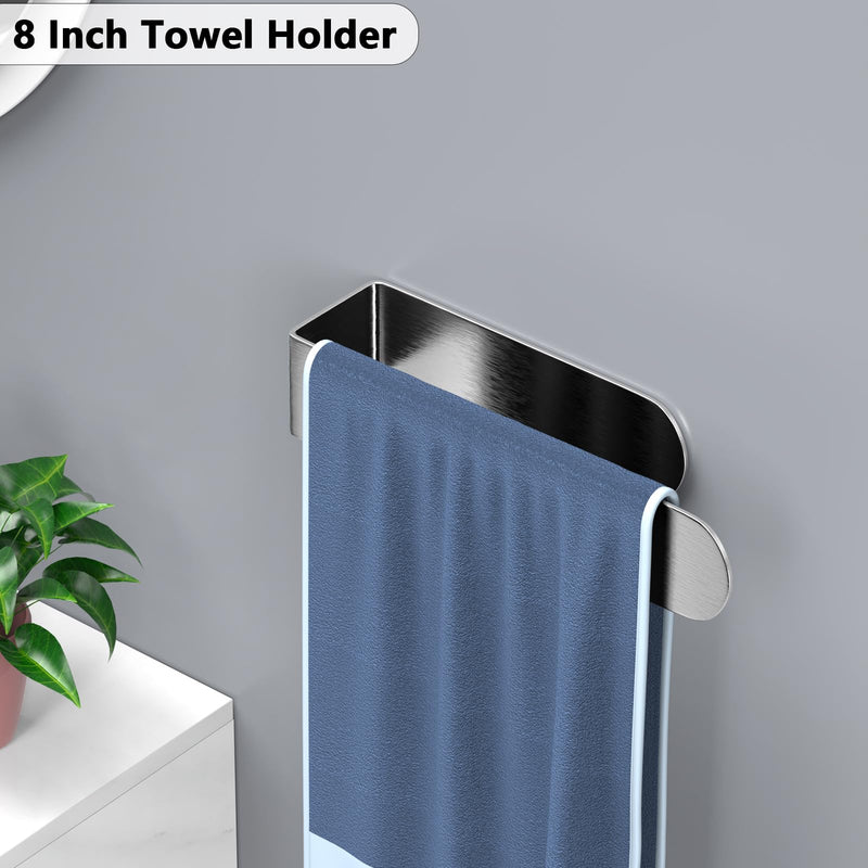 HUFEEOH Adhesive Hand Towel Holder, 8 Inch Sticky Towel Bar and 14 Inch Towel Holder Wall Mounted, Stainless Steel Kitchen Towel Holder Hand Towel Rack for Bahtroom Hotel RV Kitchen (Silver-8"&14”) Silver 2PC (8 Inch + 14 Inch)