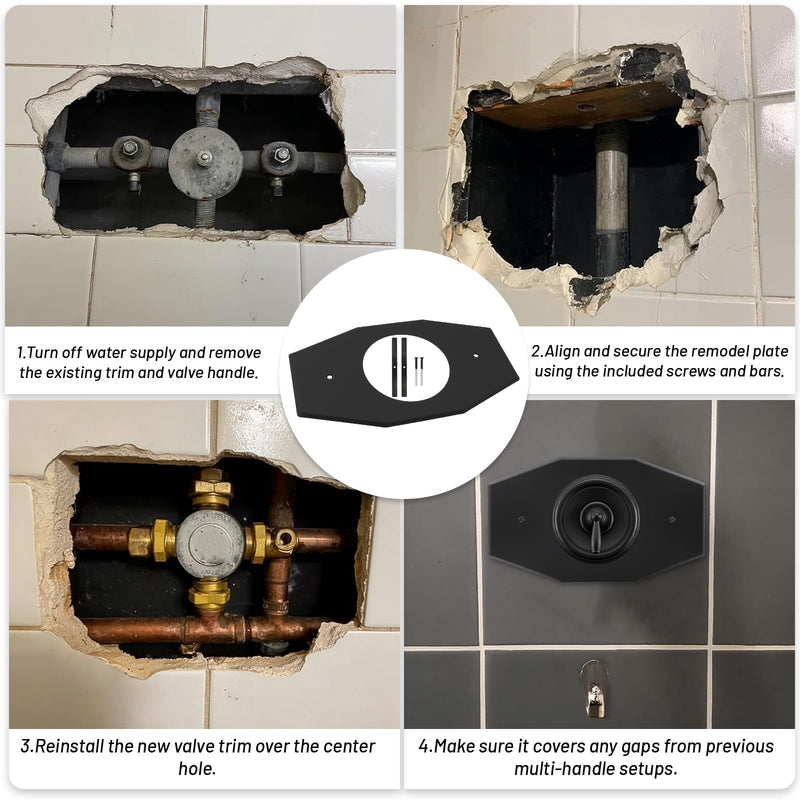 One-Hole-Remodel-Cover-Plate Replace 2 Handle or 3 Handle Shower（1-Pack） Black 1 Pcs