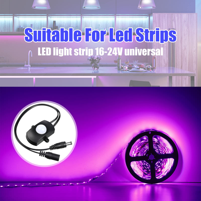 Hortsun 3 Pieces DC 5V-24V 5A PIR Motion Activated Sensor Light Switch Occupancy Motion Sensor with DC Coupler Cable for Party LED Strip Light