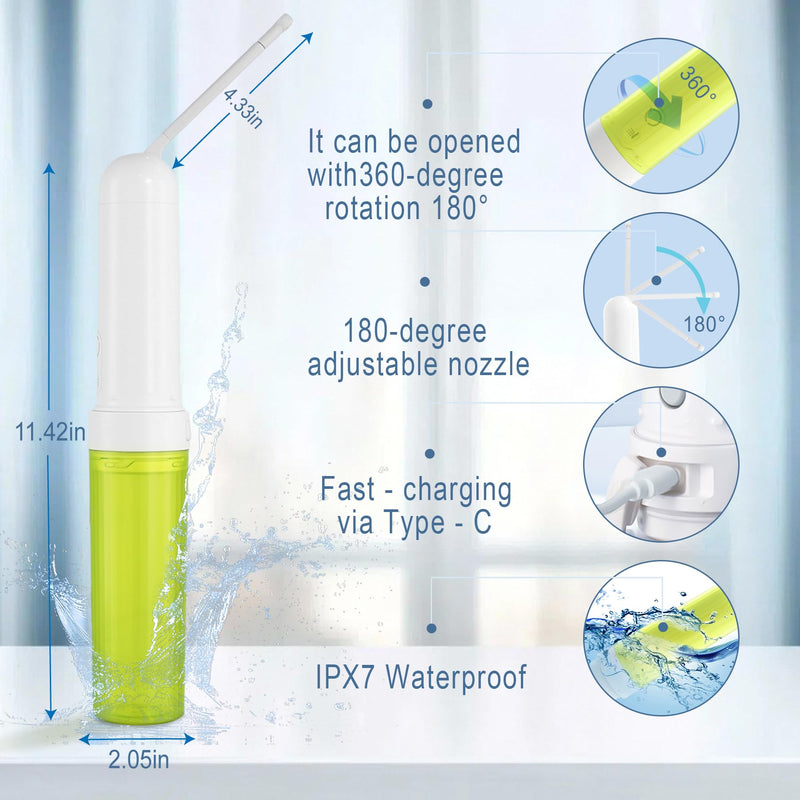 Electric Portable Bidet Sprayer with 3 Pressure Modes Green | USB-C Fast Charge for Travel & Postpartum Care