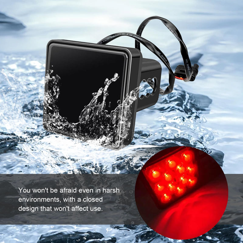 MLY 1 PC 15 LED Hitch Cover, Waterproof Trailer Hitch Cover, Square Tow Tail Light, Universal Brake Light Fit for 2 Inch Towing Receiver (Black)