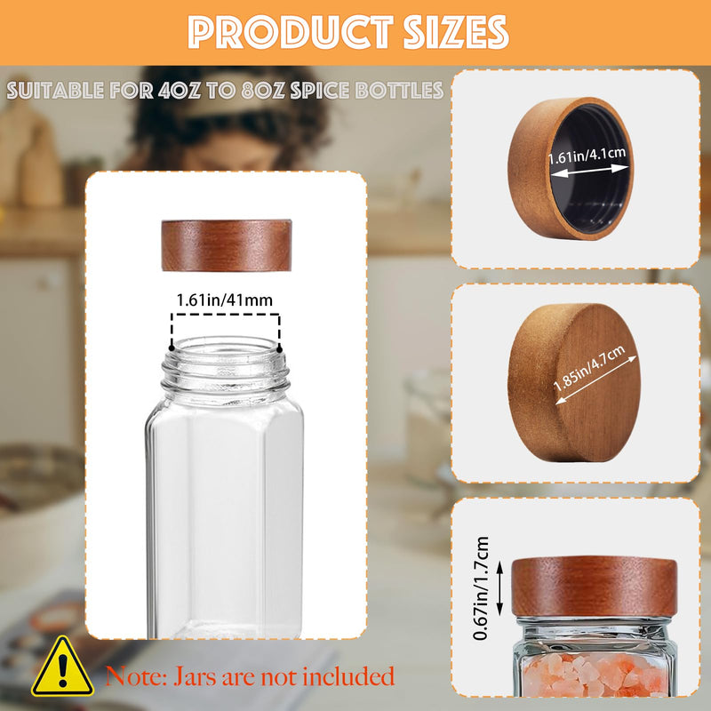 48 Pcs Spice Jar Lids Acacia Wood,Fits 4 Oz and 8 Oz Glass Spice Jars,For Square and Round Plastics Spice Jars,Jar Not Included (48) 48