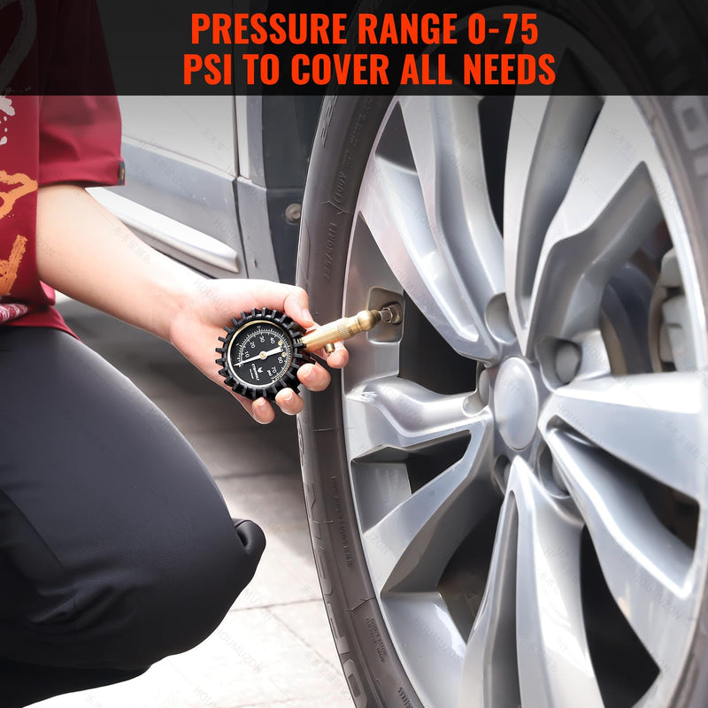 ETENWOLF Tire Pressure Gauge for Cars 0-75 PSI, Air Pressure Gauge with Large Glow Dial, Calibrated to ANSI B40.1 Grade A(Plus-Minus 1%), Tire Gauge for Tire Pressure Car Accessories (Black) Black
