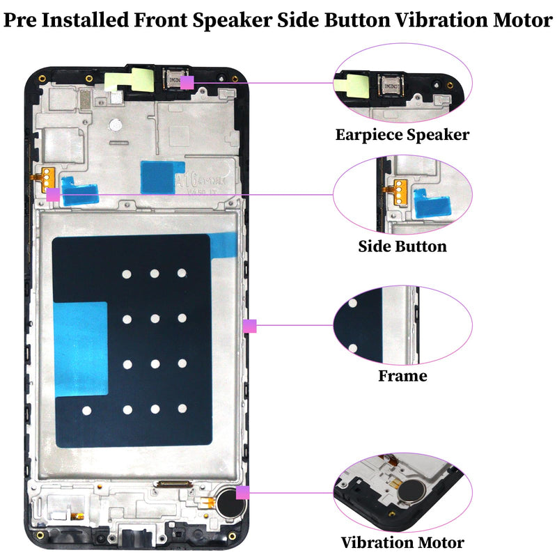 for Samsung Galaxy A16 5G Screen Replacement with Ear Speaker Side Button | Vibration Motor A166U Front LCD Incell Display Touch Digitizer Frame Assembly Repair Kits A166E A166B A166W