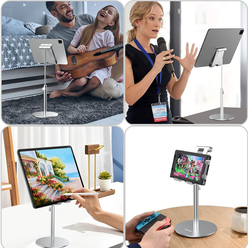 AICase Upgraded iPad Stand - Adjustable Desk Stand for iPad Pro 9.7, 10.5, 11, 12.9 Air Mini 5th/6th Gen, Samsung Tablet, Tab (3.5-13") Silver - Upgraded