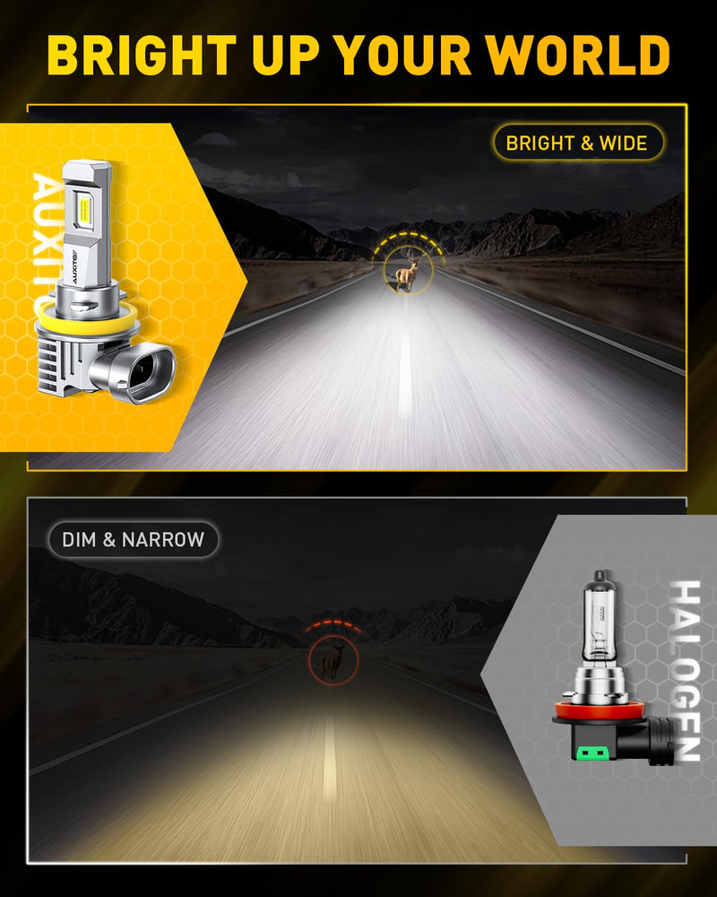 AUXITO H11 9005 LED Bulbs, 900% Brighter HB3 H8 H9 Light Bulbs, Plug N Play, Long Lifespan, No Flicker 99% Compatibility, 4PCS 9005+H11