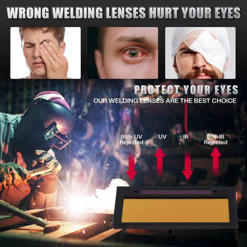 (Shade 9)3 Set 2" x 4 1/4"Gold Auto Darkening Welding Lens 2x4 1/4, Solar Energy Welding Lens, 2x4 1/4 Replacement for Standard Hoods and Helmets Shade 9