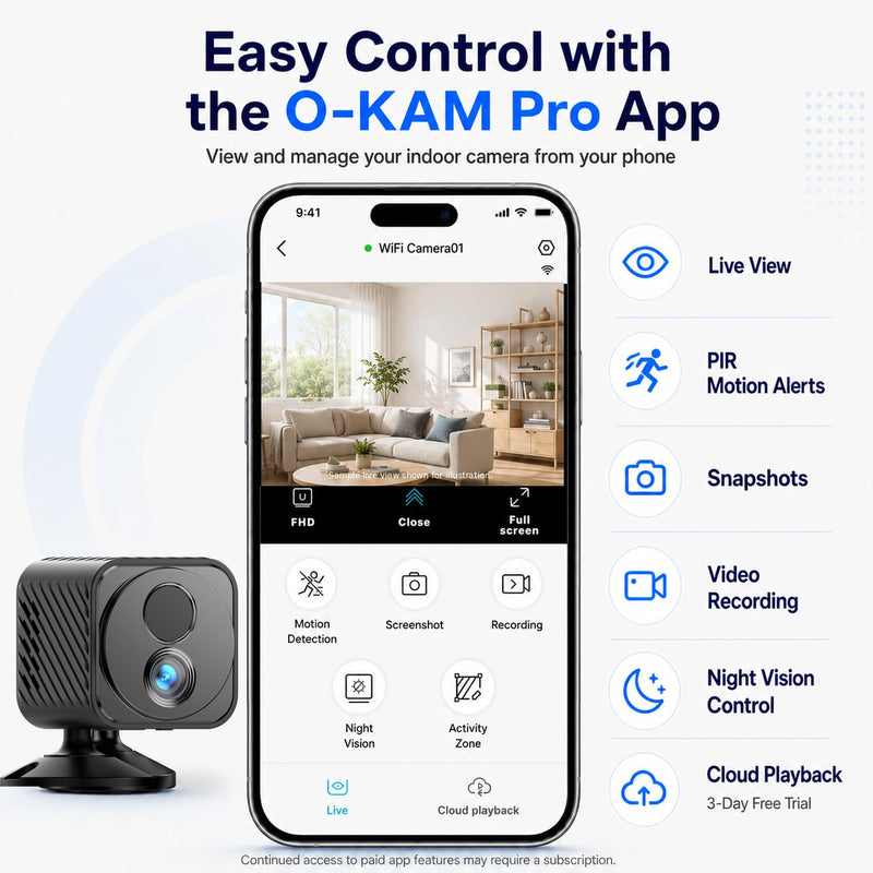 Mini Camera Wireless 4K WiFi Security Camera, Battery Powered PIR Alerts | 150° wide view for home, pet and office monitoring, 1200mAh rechargeable battery with up to 30-day standby and app control