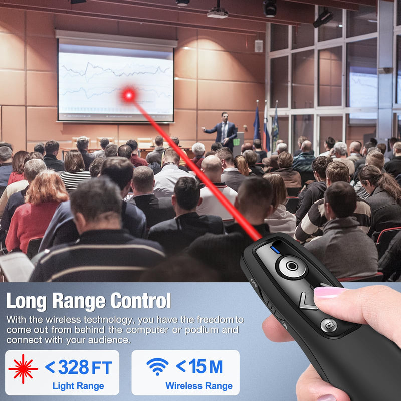All-in-One Wireless Presentation Clicker with Red Light & Volume Remote Control- USB&Type-C PPT Remote Compatible with Mac/Windows/Laptop/Computer - Ideal for Powerpoint, Business, Classroom USB A/C