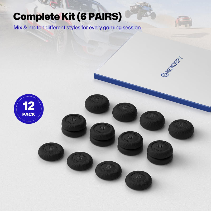 NEWDERY Thumb Grips for PS5/PS4 Controllers | 3 Height Options for Enhanced Precision & Control, Anti-Slip Silicone Caps, Compatible with PS5/PS4 Controllers, Black, 12PCS