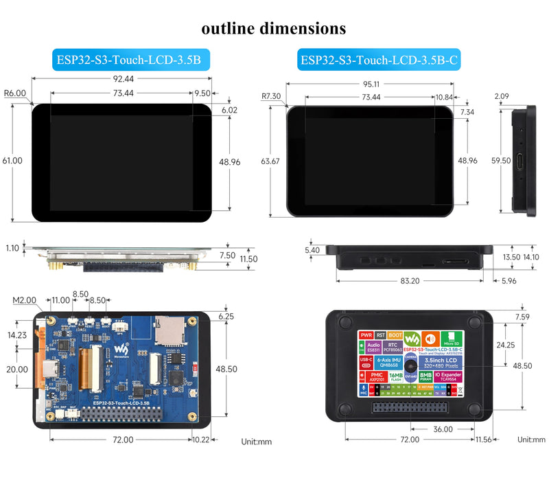 ESP32-S3 3.5inch Capacitive Touch Display Development Board, IPS LCD 320×480, QSPI and I2C, Support AI Speech Interaction,Enabling AI Interaction and Offline Voice Control, with Case + OV5640 Camera
