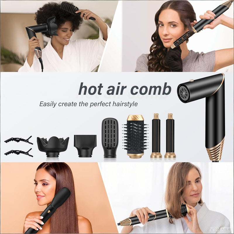 KYN Hair Styler 6-in-1, Air Auto-Wrap Curls, Cushioning Diffuser, Blow Dry Hot Brush, Paddle Smoother & Nozzle Ionic Hairdryer Ideal Gifts for Women Multi Styling Foldable